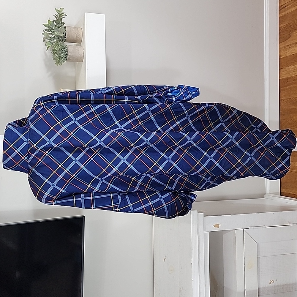 Boohoo Blue Plaid Front Button Shirt Dress 3/4 Sleeve - Picture 5 of 8